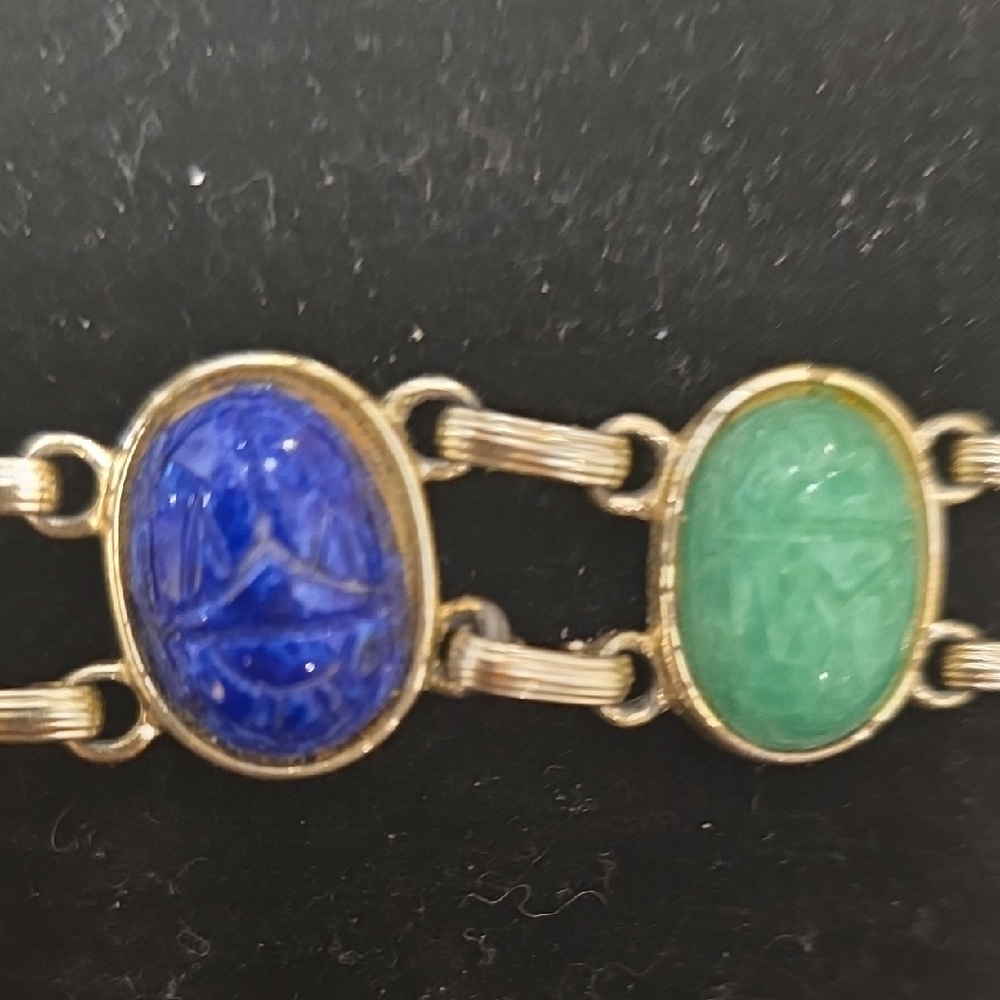 Carved Multi Color Glass Or Better Scarab Bracelet - Picture 6 of 7